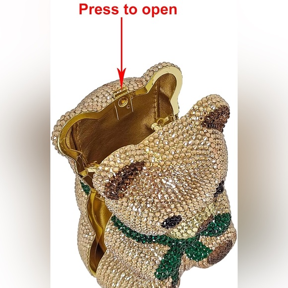 NEW Sparkling Bling Crystal Rhinestone Bear Bag Clutch Purse - Picture 7 of 7